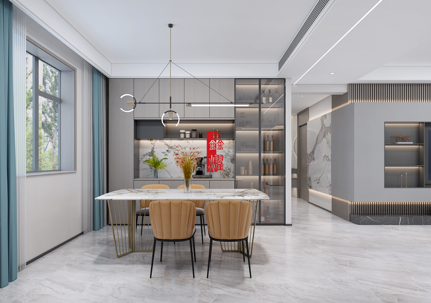 呼市專業(yè)裝修公司這樣設計，將相連的客廳和餐廳變成獨立空間